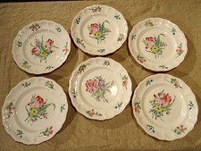 6 assiettes plates faïence Lunéville KG modèle réverbère décor floral  Ø 24,4 cm