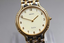 Vintage 1996 [N MINT] New Batt Seiko Dolce 5E30-6A0A Gold Mens Qz Watch JAPAN