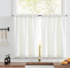 TOPICK Rideaux de cuisine en faux lin 36 pouces goutte petits rideaux de...