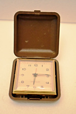 Vintage Westclox Voyage Alarme Horloge Marron Plastique Étui Doré Cadre Taiwan