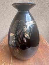 Black Gold Silver Flower Art Deco Ceramic Vase Boch Frères La Loubiere Belgium