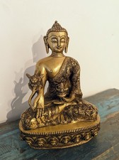 Ancienne Fin Médecine Bouddha Laiton Statue Népal 23cm, Bouddha Life, 3,1Kg