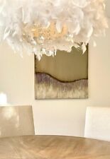 "Grand Abat-Jour Plume Blanche Lustre Style avec Gouttes de Verre - Suspension F