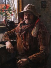 Tableau encadré portrait homme vieux pêcheur belge Belgique Aloïs BOUDRY huile