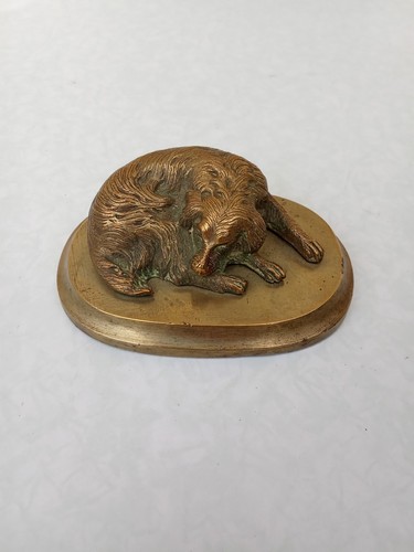 Sculpture bronze chien couché - sculpture,