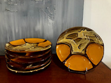 6 ASSIETTES A FONDUE EN TERRE VERNISSÉE, FAIT MAIN " VALLAURIS " F.BONGIOANNI