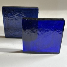 2 Blenko Dalle De Verre Architectural Glass Block Cobalt Blue 6” Square Art