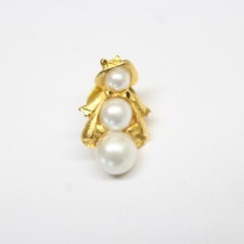 Woman Wearing Coat Cape Hat Bow Tie Lapel Pin Faux Pearls Gold Tone Signed LIT