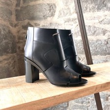 Hermès Black Leather Patchwork Rock Opened Toe Booties - size 7 US - 37 IT