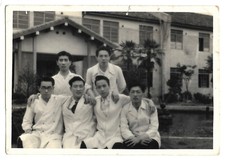 Group young men white blouse scientists?  - Vintage Photo Japan