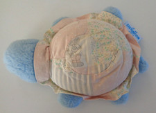 SOR/ DOUDOU PELUCHE VINTAGE NOUNOURS TORTUE  BLEU  TISSU ROSE 18 CM TBE