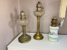 Antique Brass Porcelain Earthenware Oil Lamps Vintage Lot of 3