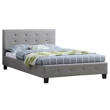 Lit simple avec sommier 120x190cm revêtement en tissu capitonné gris