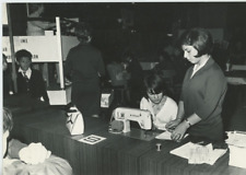 France, A Stand of Bernina Vintage Silver Print Sewing Machines. ar print