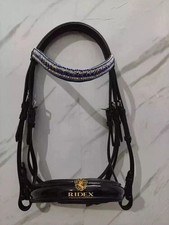 Bride en cuir de cheval Weymouth à bandeau en cristal bleu/blanc à 5 rangées