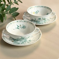 Bernardaud Limoges - Paire Tasses À Bouillon Doubles Anses - Pékin Vert - 1970
