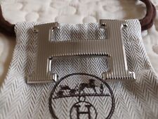 HERMES Authentique et superbe boucle de ceinture palladium striée - Neuve