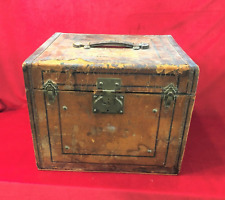 ancienne malle à chapeau de voyage en bois et cuir XIX Boite Bagage Coffre Dame