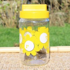 Vintage Henkel Glass Jar Yellow Flower Decor 720ml