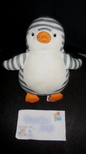 Doudou peluche pingouin gris - doudou,