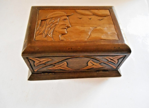 Carved wooden cigarette box