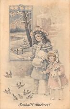 Postcard fantasy / children in the snow / swallows
