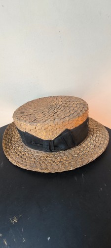 Ancien canotier paille - canotier, ruban
