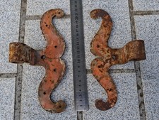 2 antique mustache fittings, hinges, wrought iron door hinge, L=22 cm
