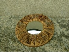 Beau Miroir Sorcière Vintage 60-70 Liège naturel glace Bombée