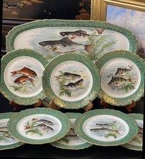 Fine Rare Porcelaine de France Limoges Platter/Plates Poisson Fish Service for 8