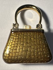 Broche Mini Sac À Main Ouvrable Dorée / Bronze Bijoux Fantaisie