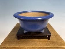 Stunning Blue Glazed Shohin  Tokoname Bonsai Tree Pot By Reiho 6 1/2 By 3 1/4”