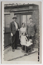 Family, Original Frame, Strange Creepy Stroller Doll - Old Postcard Photo