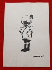 Banksy painting and drawing on old paper signed stamped vintage