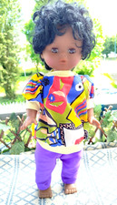 Poupée à mécanisme FURGA 14801, noire, parlante avec disque, vêtements d'origine