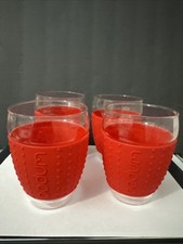 4 BODUM Pavina Glass with Red Silicone Sleeve Grip Glasses 12 Oz