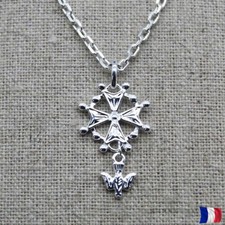 Pendentif Croix Protestante Huguenote, Argent 925  avec option chaîne argent.