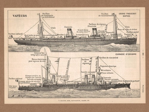 Lithographie ancienne navires - lithographie,