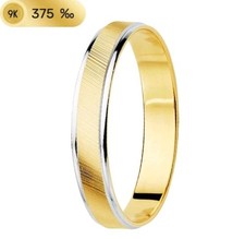 Alliance Or 9K 375 MLS. Bicolore Striée. Largeur 3,5 MM. Taille 9