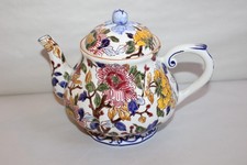 Gien earthenware teapot, peonies decor, height 16.7 cm