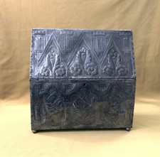 old neo gothic box wood and metal pushed back 19th medieval chest Middle Ages