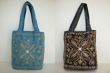 COTTON BAG NEPAL : Handmade Embroidered Multi-color Lined Hobo Purse Many Colors