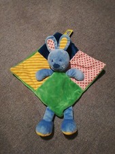 O/ Peluche doudou lapin plat bleu CASINO Vert Jaune rayé pois jambes tilapin