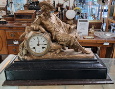 Vintage French Re-Gilted Figurine Clock on Wooden Plinth - Sold A/F for spares