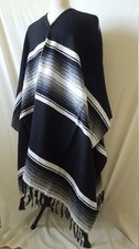 Authentic Mexican Diamond Blanket Poncho Handmade Fringed Clint Eastwood Style 