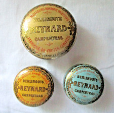 3 Anciennes Boites metal tôle BERLINGOTS REYNARD Carpentras vintage  Publicité