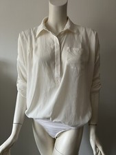 BEBE Off White Cold Shoulder Tab Sleeve Polyester Shirt Top Bodysuit Size S