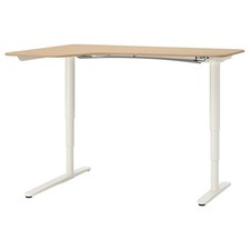 BEKANT Corner desk left, white stained oak veneer/white, 160x110 cm