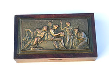 Boîte à cigares ancienne palissandre Marcel Quercia relief bronze Art Déco rare