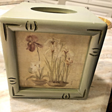 Vintage Croscill Wooden Asian Cheri Blum Floral Tissue Cover Box